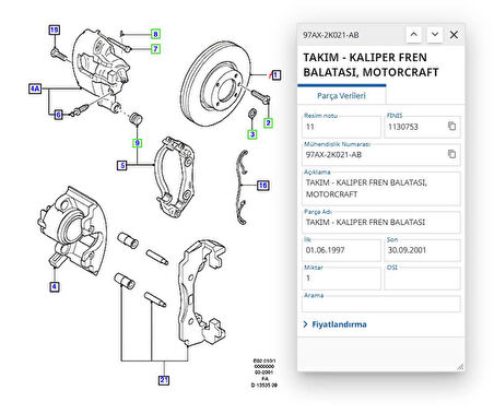  Ön Disk Balata (Tırnaklı) Escort Bm 96 ( AYD1160124A - 97AX2K021A2B )
