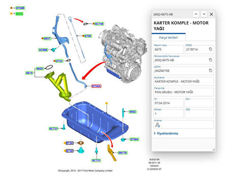 Yağ Karteri 1.6 D - 15 D  Courier Focus Fiesta Kuga 107 206 307 308 3008 Partner II C1 C2 C3 C4 C5 Berlingo II ( FSE11234010 - JX6Q6675AB )