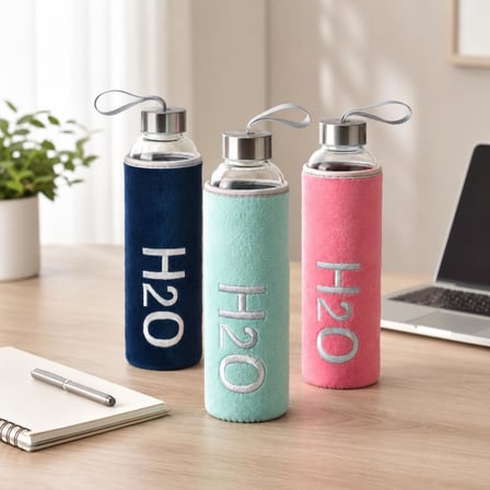 Deconox Peluş Kılıflı Cam Matara 600 ml, Metal Vidalı Kapaklı ve Taşıma Askılı Su Şişesi, 1 Adet, 8 Renk Asorti Gönderim – Renk Seçilemez