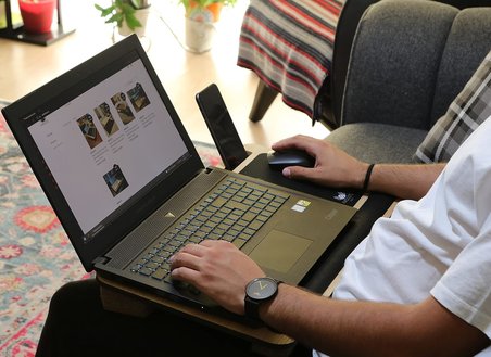 Telefon Ve Tablet Bölmeli Minderli Laptop Sehpası Notebook Bilgisayar Çalışma Masası, Antik Meşe