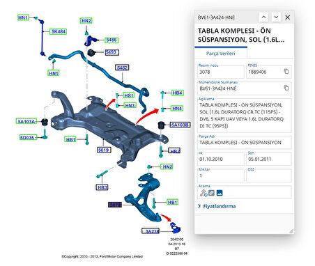 Salıncak Sol (Aliminyum) Otomatık Park  Focus Cmax 12 ( AYD11041 - AV613A424PA - BV613A424HNE  )
