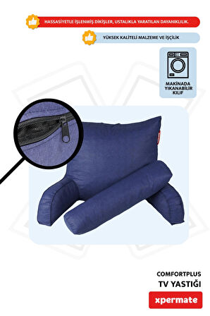 ComfortPlus Tv Yastığı Kollu Okuma Yastığı, Sırt Destek Yastığı, Üçgen Yastık, Bel Yastığı Lacivert