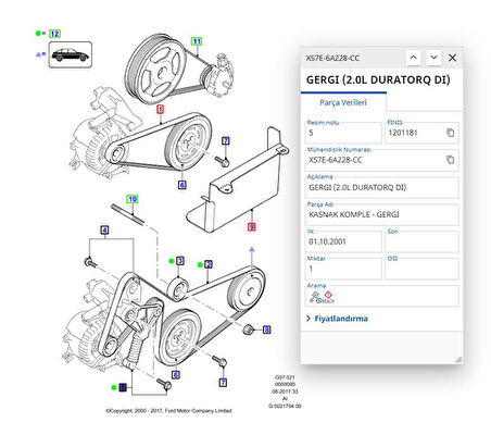  Alternatör Gergi Rulmanı Mondeo 2.0 01 ( ARAFOR626 - XS7E6A228TEK )