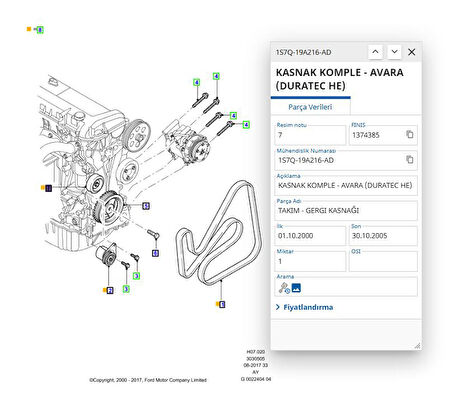 Alternatör Gergi Rulmanı (125Ps) Mondeo Transit  ( ARAFOR631 - XS7E19A216AC )