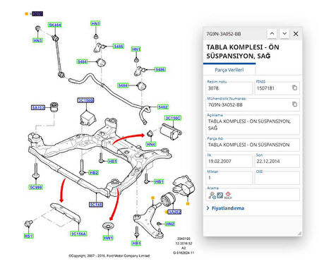 Salıncak Ön Sağ Mondeo 07 Smax Galaxy  ( AYD06980 - 7G9N3A052BB )