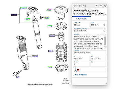  Arka Amortisör Mondeo 07 Galaxy Smax ( SCH313754 - 6G9118080FEC )