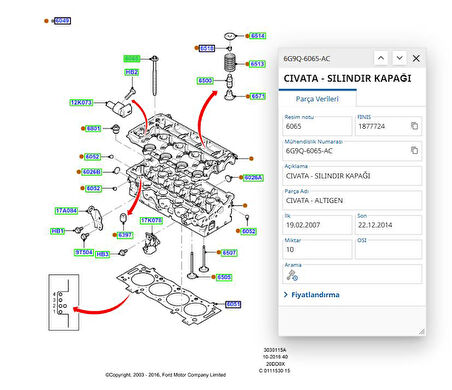 Silindir Kapak Saplama  Mondeo Kuga 406 C5 2.0Hdı   ( POJ9802033280 - 6G9Q6065AB )