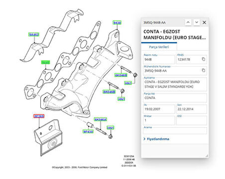 Manifold Contası Egzos Focus Kuga Cmax 2.0Tdcı 07  ( ELR156770 - 3M5Q9448AA )