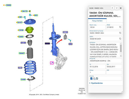 Ön Amortisör Gazlı : Sol  Mondeo 15  ( HMPDG9C18K001KEA -  DG9C18K001KEA )