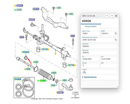 Direksiyon Körüğü Focus Bm 04 ( MKS1537 - 3M513L575AC - 4M513L575AC )