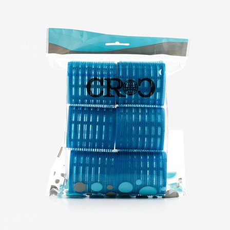Croc 1214 Mega Boy Bigudi 6Lı + Saç Pensi 12li Cırtlı - Yapışkanlı Bigudi Mavi