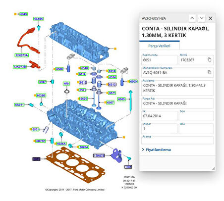 Silindir Kapak Contası Euro5  3 Diş  Courier  ( AV2Q6051BA-POJ0209HJ  )