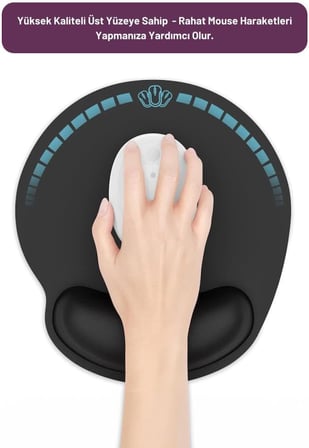 Bilek Destekli Mousepad – Ergonomik Tasarım, Ofis ve Oyun için Siyah
