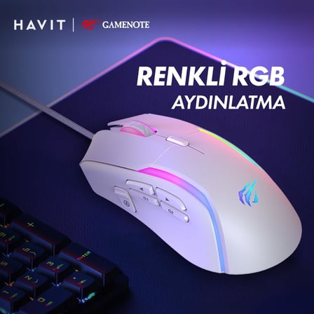 Havit Gamenote MS1033 RGB Uyumlu Beyaz Gaming Makrolu Oyuncu Mouse 8000 DPI