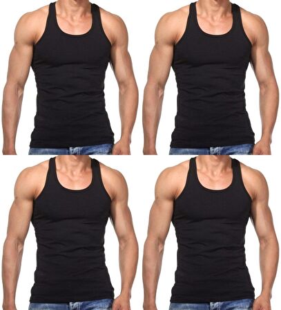 4 Adet Erkek Slim Fit Dar Kalıp Likralı Penye Sporcu Atleti(Rambo Atleti)