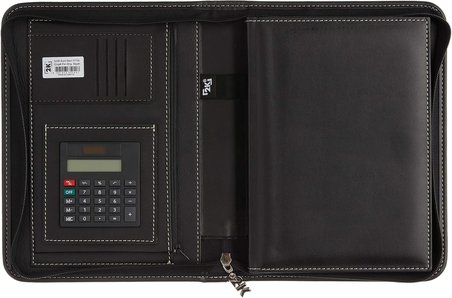 5240 Ajanda Tarihsiz Çizgili 17x24 cm Ajanda/Defter Fermuarlı Hesap Makineli Suni Deri Organizer, Siyah