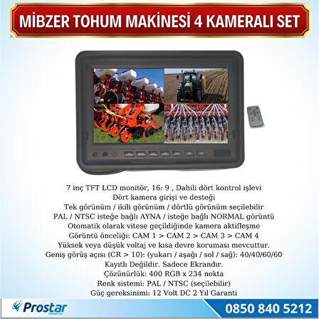 Mibzer Havalı Tohum Makinesi 4 Kameralı 7 inç Monitörlü Araç Seti