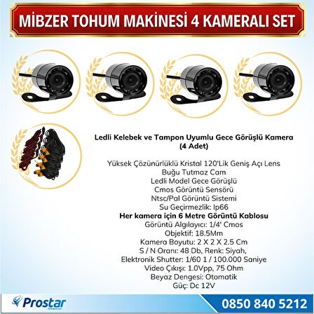 Mibzer Havalı Tohum Makinesi 4 Kameralı 7 inç Monitörlü Araç Seti