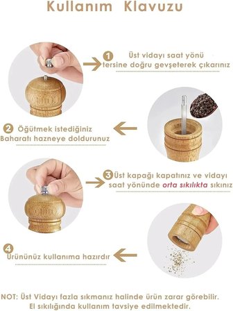 Doğal Ahşap Değirmen Karabiber Tuz Kahve Baharat Öğütücü Manuel El Değirmeni