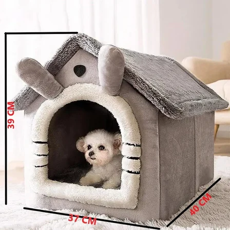 Klasik Model Kedi Evi Yumuşak Kedi Yatağı Derin Uyku Ve Kış Evi Çıkarılabilir Minder GRİ (GRİ, BEDEN - S)