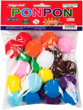 Ponpon 5 cm 10 Renk / 25'li Poşet