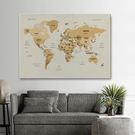 Harita Sepeti Türkçe Dünya Haritası Kanvas Tablo Ülke Başkent Detaylı ve Dekoratif 2618