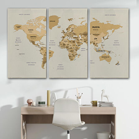 Harita Sepeti Türkçe Dünya Haritası Kanvas Tablo Ülke Başkent Detaylı ve Dekoratif 2618