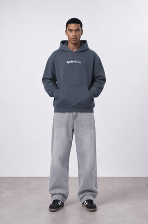 Erkek Spirit Patch Detaylı Oversize Hoodie Füme