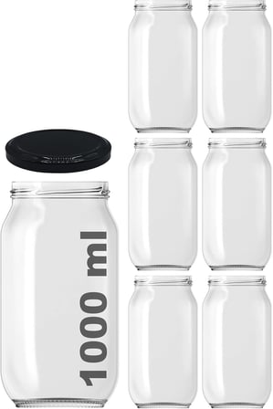 1000 ml Şeffaf Cam Kavanoz 1000 cc Konserve Metal Kapaklı Cam Kavanoz 6 Adet (Şeffaf, 1000 cc)