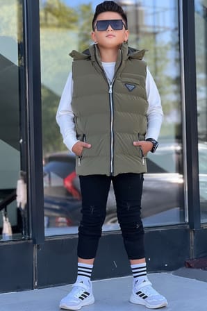 Erkek Çocuk Çıtçıt Kapüşonlu Nova Kumaş Şişme Yelek YLK3026