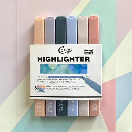 6 lı Kare Tip Highlighter Fosforlu Kalem CREAM SERİSİ