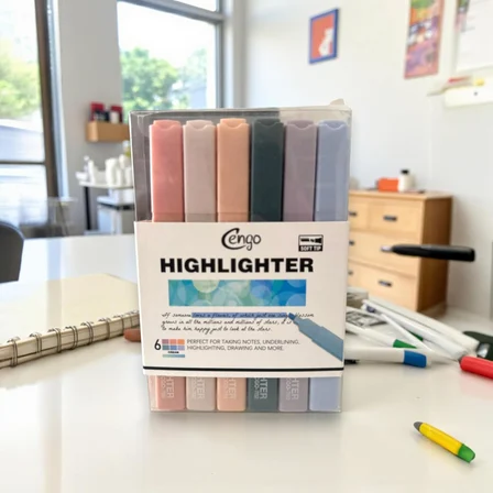 6 lı Kare Tip Highlighter Fosforlu Kalem CREAM SERİSİ