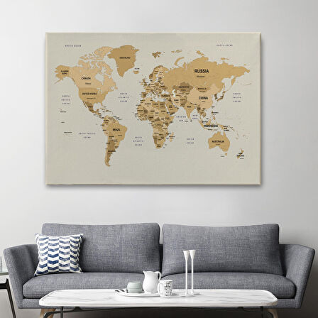 Harita Sepeti Dünya Haritası Kanvas Tablo Ülke Başkent Detaylı ve Dekoratif 2619