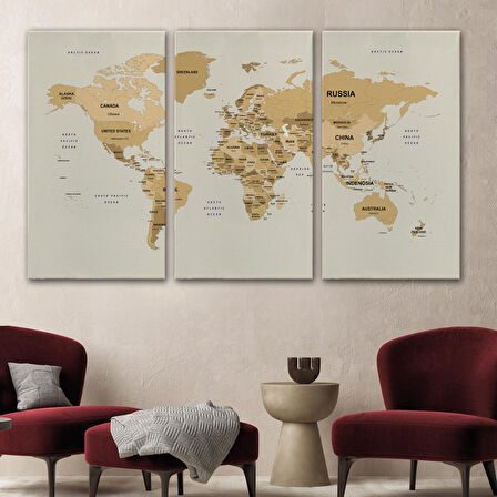 Harita Sepeti Dünya Haritası Kanvas Tablo Ülke Başkent Detaylı ve Dekoratif 2619