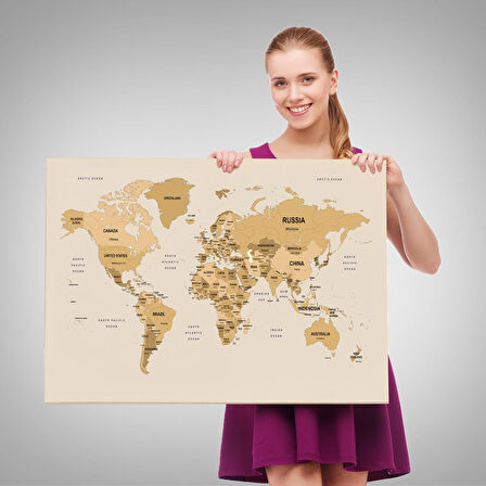 Harita Sepeti Dünya Haritası Kanvas Tablo Ülke Başkent Detaylı ve Dekoratif 2619