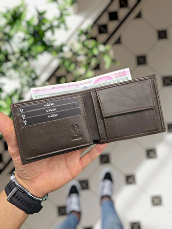 VİSSO 261 HAKİKİ DERİ ÇANTA BOZUK PARA CEPLİ İSME ÖZEL ÇİFT KİMLİK BÖLMELİ  DERİ ERKEK CÜZDAN Kahvrengi Ve Anahtarlık