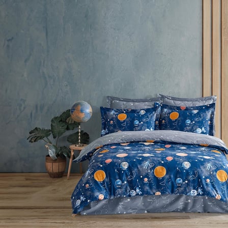 Galaxy |%100 Pamuklu Çift Kişilik Nevresim Takımı Mavi