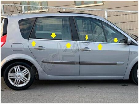 DB Chrome Renault Scenic 2 Cam Çıtası Nikelajı 2003-2009 4 Parça P.Çelik