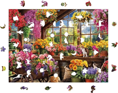 Ahşap Puzzle Yetişkin - Çiçek Serası - 450 Parça, 29 x 39 cm - Yapıştırıcı Folyo Dahil - Benzersiz Şekilli Parçalar &amp; Özel Figürler - R1-36
