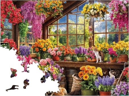 Ahşap Puzzle Yetişkin - Çiçek Serası - 450 Parça, 29 x 39 cm - Yapıştırıcı Folyo Dahil - Benzersiz Şekilli Parçalar &amp; Özel Figürler - R1-36