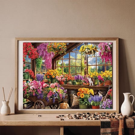 Ahşap Puzzle Yetişkin - Çiçek Serası - 450 Parça, 29 x 39 cm - Yapıştırıcı Folyo Dahil - Benzersiz Şekilli Parçalar &amp; Özel Figürler - R1-36