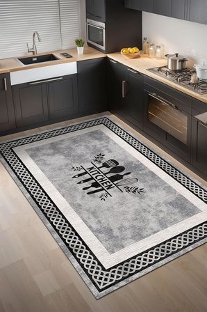 Ravona Şönil Modern Desen Kaymaz Pamuk Tabanlı Yıkanabilir Antibakteriyel Mutfak Halısı 100x150