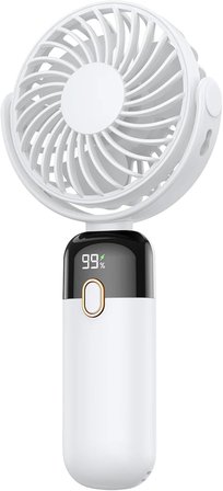 K70 Taşınabilir Şarjlı El Vantilatörü 2400mAh 360° Döner Başlıklı Standlı Dijital Ekranlı Soğutucu Fan Beyaz