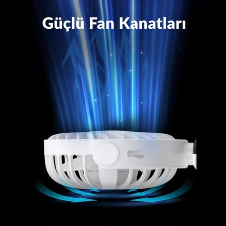 K70 Taşınabilir Şarjlı El Vantilatörü 2400mAh 360° Döner Başlıklı Standlı Dijital Ekranlı Soğutucu Fan Beyaz