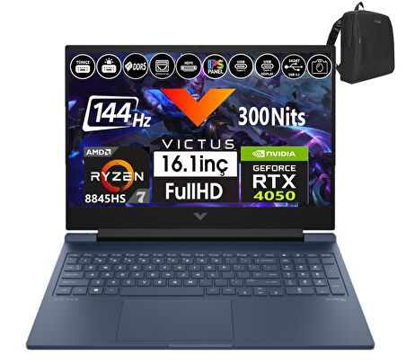 Hp Victus 16-S1023NT Amd Ryzen 7-8845HS Aı 64GB Ddr5 512GB SSD 6GB/RTX4050 WINDOWS11HOME 16.1" 144Hz Fhd Taşınabilir Bilgisayar 99Z795EA33+WEBLEGELSINÇANTA