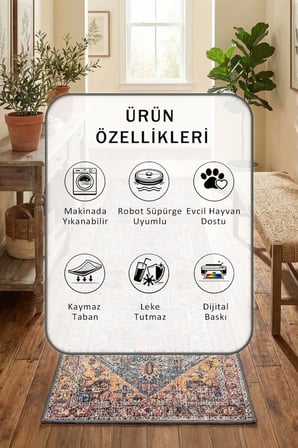 Yıkanabilir Kaymaz P-7 Dijital Baskılı Yolluk Halı Tüy Tutmaz