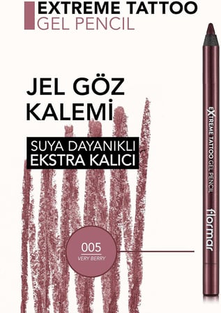 Flormar Mat Kalıcı Göz Kalemi (BORDO) - Extreme Tattoo Gel Pencil - 005 Very Berry - 8682536028875