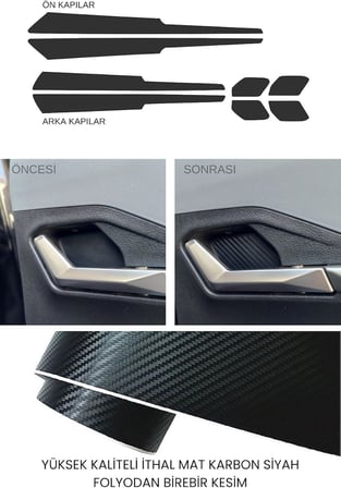 SsangYong Torres EVX ile Uyumlu İç Trim Kaplama Sticker Seti Mat Karbon Siyah