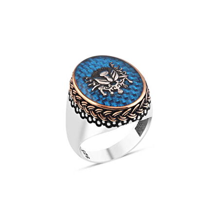 Amberkan Karbon Üzeri Osmanlı Devlet Armalı Erkek Yüzük
