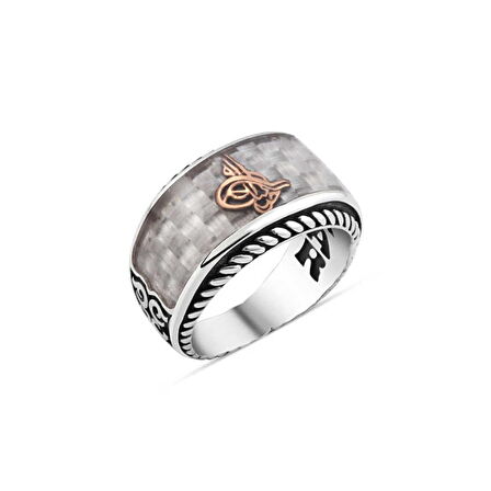 Amberkan Karbon Üstü Tuğralı Erkek Yüzük
